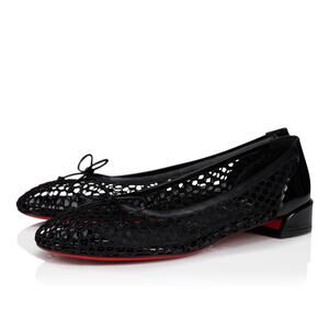 Christian Louboutin Sweetie Jane Mesh Flat Black Patent Ballet Ballerina 36.5